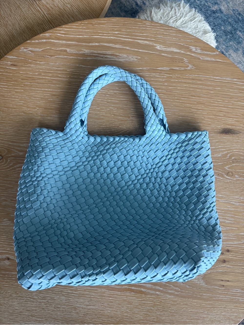 Braided Top-Handle Tote in Pale Blue
